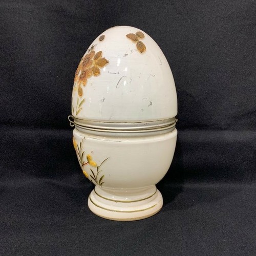 Antique Egg Liquor Decanter Hand Blown/Painted Glass/Metal Tantalus Shot Set - Picture 7 of 11