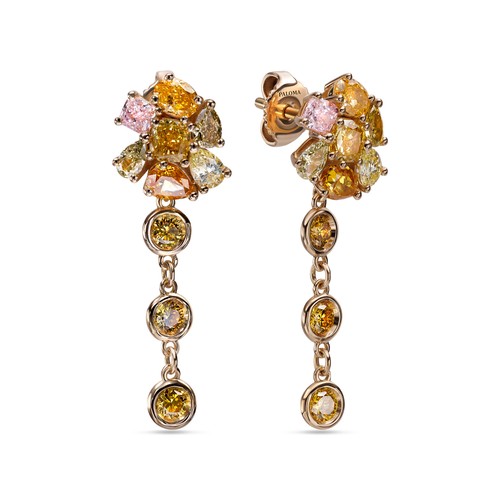 18K Rose Gold Blossom Earrings With 3.12 TCW Colorful Natural Diamond VS-SI2