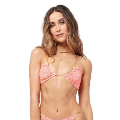 L*SPACE Sammie Bikini Top Heat Waves Pink Abstract Chain Strap U Front XL NEW - Picture 3 of 7