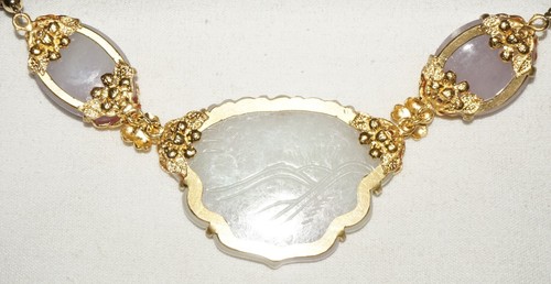 Vtg. Chinese Fashion Necklace White Jade Pendant & 2x Lavender Jade Cabs (LeP) - Picture 18 of 22