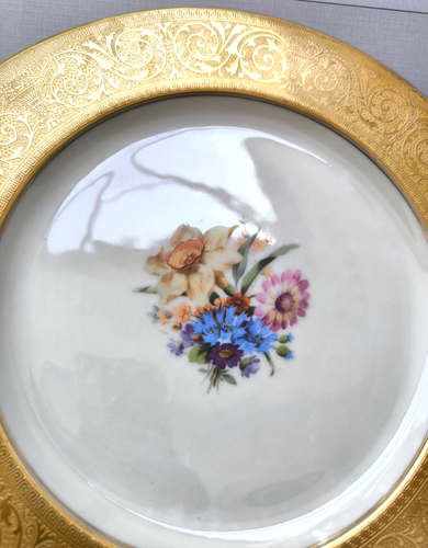 Vintage Hutschenreuther Selb Bavaria Ovington Gold Flower Dinner Plate 22K Gold - Picture 2 of 4