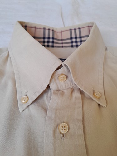 Burberry Shirt Mens XXXL Sand Cotton Nova Check Trim Embroidered Logo Made Spain - Picture 3 of 14