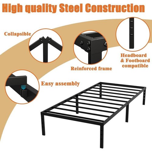 Twin Bed Frame Metal Platform Heavy Duty No Box Spring Easy Assembly Storage New - Picture 5 of 6
