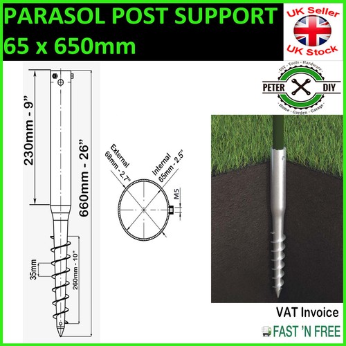 PARASOL POST Spike Fence Support GROUND SCREW Holder Anchor ROUND 55 or 65 mm - Picture 3 of 5