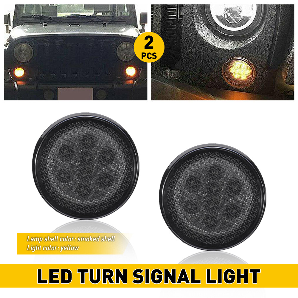 Amber Smoke LED Side Marker Lights for 2007-2018 Jeep Wrangler JK Front Pair