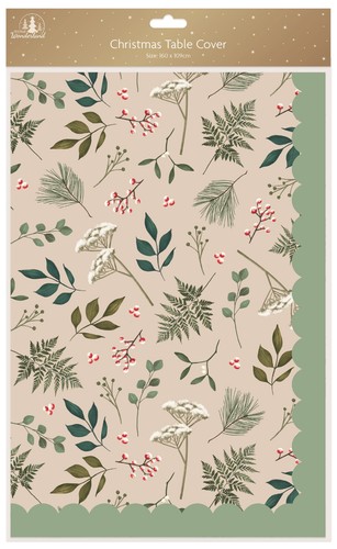 Christmas Table Cloth Paper Cover 1.6m Festive Foliage Design Party Decoration - Picture 1 of 2