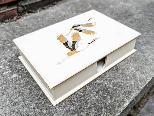 Vintage Otagiri "Golden Crane" Lackgeschirr Schreibtisch Notiz Kartenhalter Schreibwaren Box - Bild 5 von 12