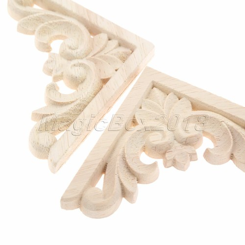 Unpainted Wood Carved Corner Decal Onlay Applique Frame Furniture Decor 1pc/4pcs - Picture 5 of 12