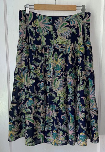 Vintage Chaps Skirt Blue Floral Tiered Midi Boho Peasant Cottage Western Med