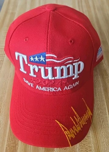 * Trump Red 2024 Red Hat With Adjustable Back, American Flag, Save America Again - Picture 12 of 12