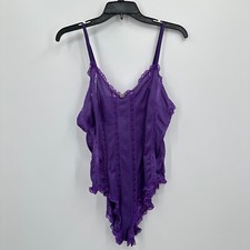 Vtg Nan Flower Teddy Bodysuit M Purple Floral Lace Romper Lingerie Ruffle Snap