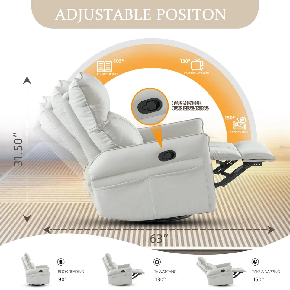Silla reclinable basculante giratoria manual 360° mecedora silla planeadora infantil cuero PU Foto 2 de 4