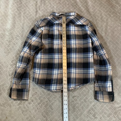 Loomstate Womens M Button Up Shirt Blue Beige Plaid Flannel Organic Cotton Birds - Picture 10 of 13