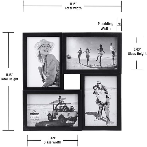 Multi Photo Collage Frame 4-Opening Image Picture Wall Decorative Display Black - Picture 7 of 9