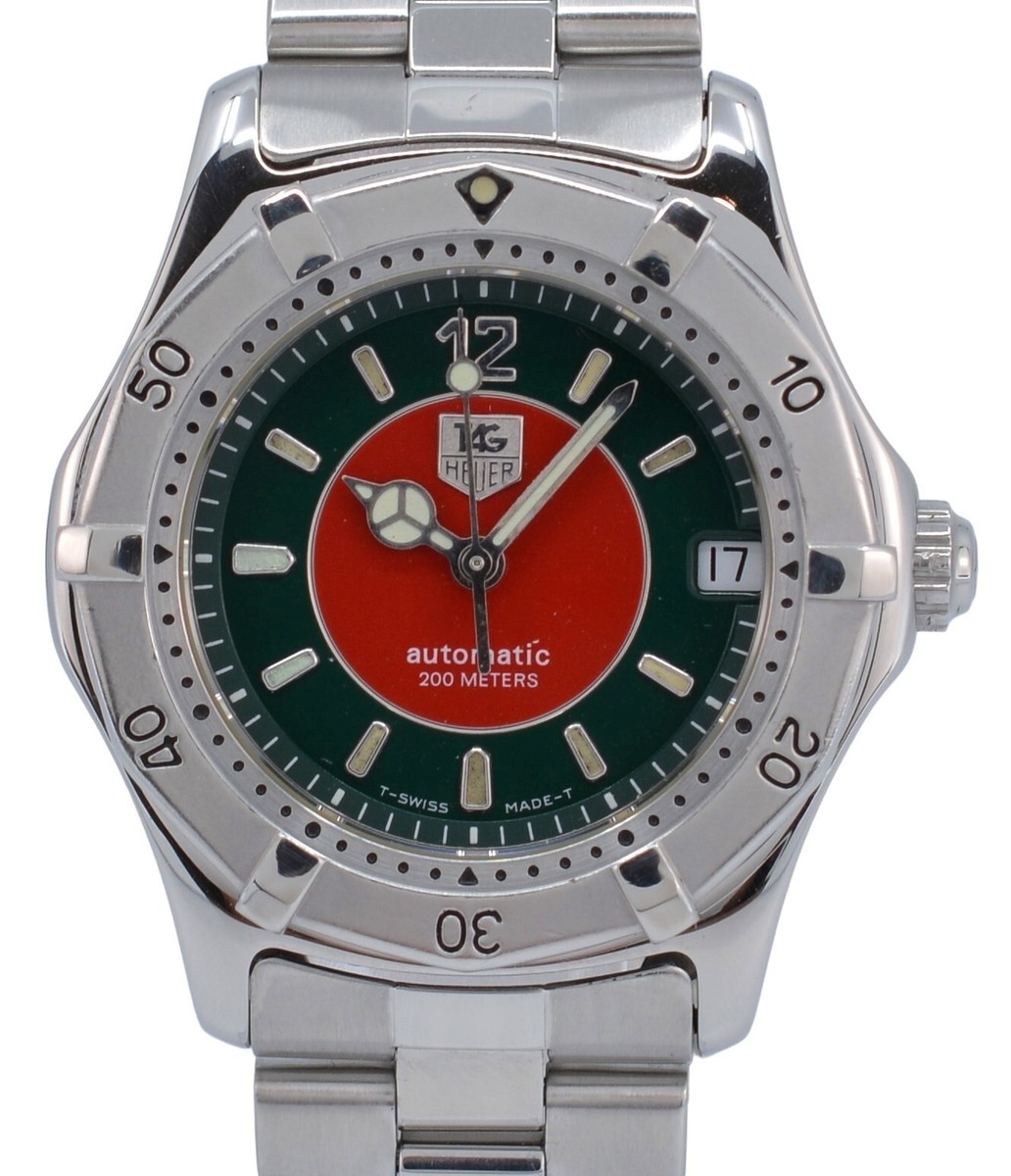 RARE Vintage Midsize 34mm Tag Heuer Automatic Green/ Red Dial
