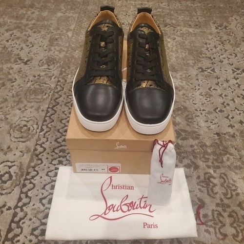 Christian Louboutin Louis Junior Flat Patent Leather Black and Gold Sneakers - Picture 4 of 9