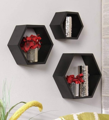 Wall Shelf, Home Décor Hexagonal Shape MDF (Medium Density Fiber) Fiber Wall She