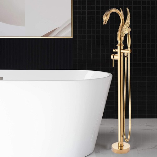 Juego de grifo de bañera independiente Gold Schwan montaje en suelo - Imagen 1 de 12