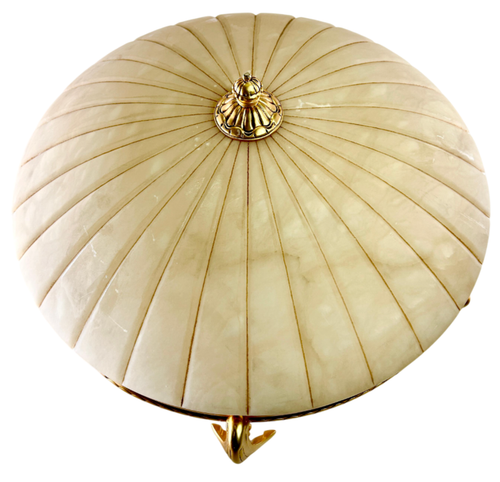 Modern Dome-Shape Incandescent Wall Light Alabaster and Gold Pendant Fixture - Picture 6 of 12