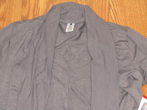 NWT Womens ACTIVE LIFE Gray Silver Bells Drape Open Front Thumb Holes Cardigan S - Picture 2 of 2