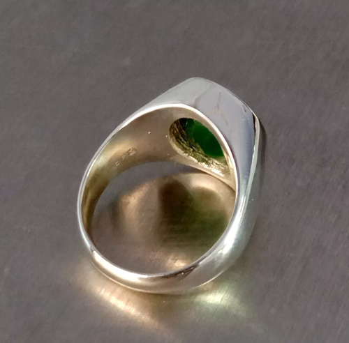 Natural Emerald Ring For Boys 925 Sterling Silver Handmade Signet Men's Rings - Picture 4 of 4