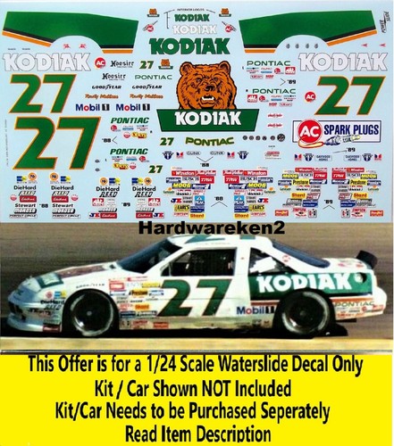 NASCAR DECAL #27 KODIAK 1988-1989 PONTIAC GRAND PRIX RUSTY WALLACE - 1/24 - Picture 5 of 7