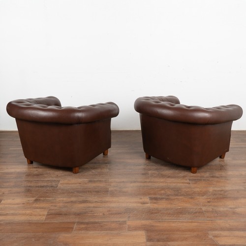 Pair, Vintage Dark Brown Leather Barrel Back Club Chairs, Denmark circa 1950-70 - Picture 8 of 8