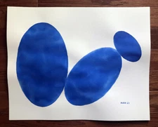 Modern Abstract 21, Oval, Blue, Original Watercolor Painting, Signed, 20x16, Art