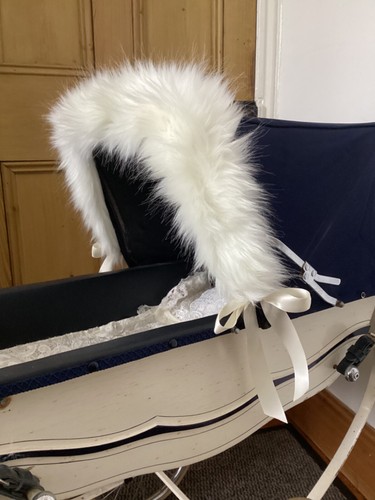 Luxury FUR HOOD TRIM for Silver Cross Traditional DOLLS Prams -Pink -White- Grey - Picture 4 of 28