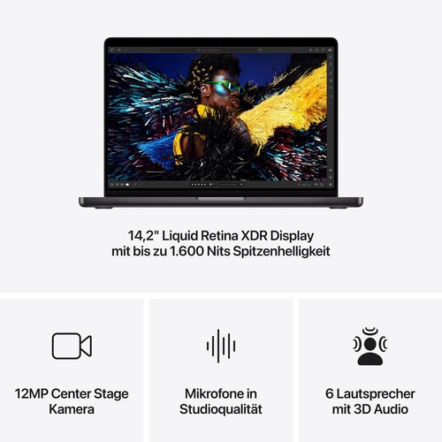 Apple MacBook Pro 14" 2024 M4/16/512 GB 10C CPU 10C GPU Space Schwarz Nanotex... - Bild 6 von 8
