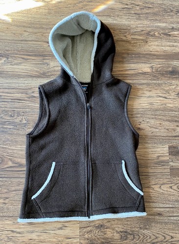 Kuhl Hooded Alpaca Fleece Vest Brown Cream Size Large Fluffy Warm Winter