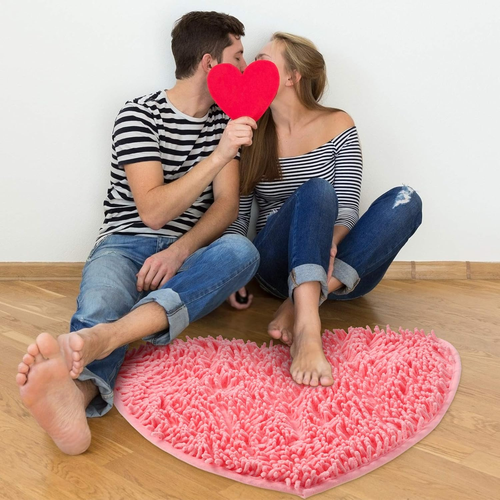 Valentine'S Day Heart Shaped Rug Chenille Non Slip Bathroom Rug Decorative Love - Picture 6 of 7