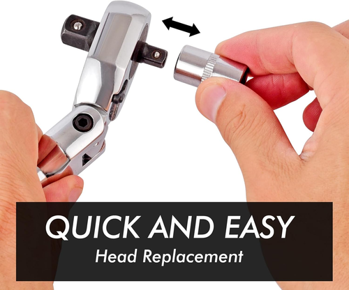 Dual 3/8 and 1/4 Drive Flex Head Ratchet, 72-Tooth 3/8 Ratchet Wrench with Quick - Picture 4 of 12