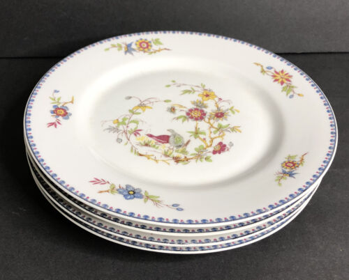 4 Old Abbey Limoges Bird of Paradise Dinner Plates 9 1/2" France Blue Red Yellow - Picture 2 of 6