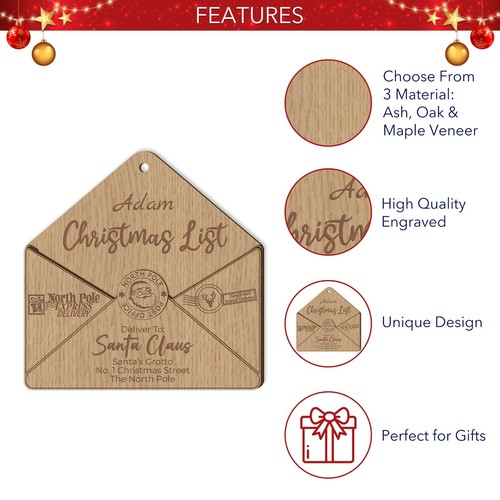 Personalisierter Weihnachtsumschlag mit Gravur und Holzoptik für Kinder - Bild 2 von 7