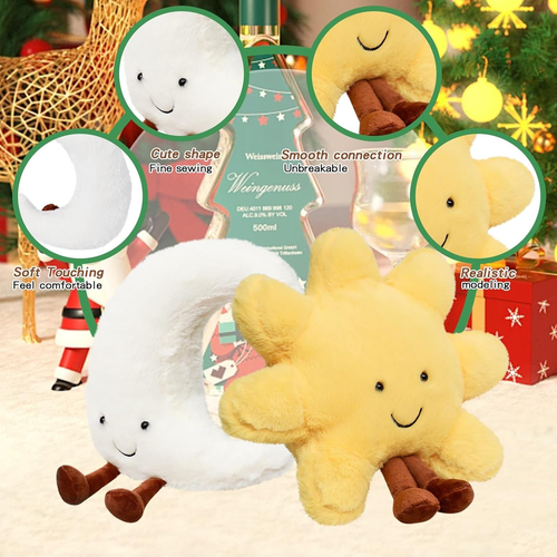 Sun and Moon Plush Pillow Smiling Fun Filled Sun Pillow Moon and Sunshine Animal - Picture 8 of 13