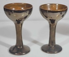 Vintage Australian Studio Pottery Coo-ee John Lucas Pair Of Wine Goblets