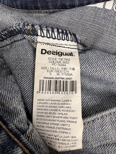 Desigual Blue Denim Hip Hop Hipster Buttons Embroidered Designer Jacket Sz S - Picture 22 of 24