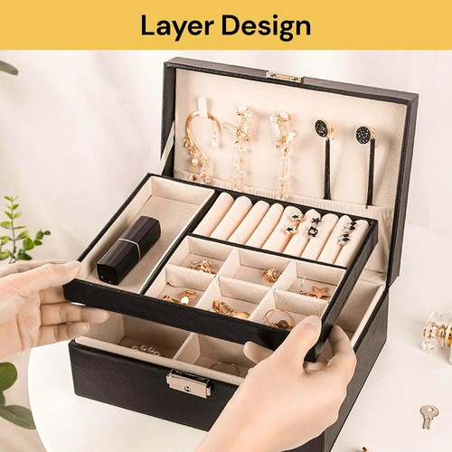 Jewelry Organizer Box Holder Storage Earring Ring Necklace Display Leather Case - Picture 8 of 12