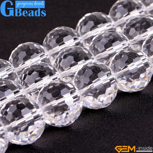 Natural White Rock Clear Quartz Faceted Round Loose Beads for Jewelry Making 15" - Picture 5 of 36