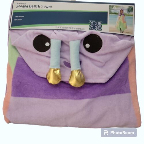 Kids Hooded Beach Towel Butterfly Bath and Beach Poncho Soft 100% Cotton - Picture 2 of 4