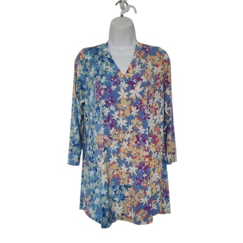 Túnica manga 3/4 estampado floral LOGO de Lori Goldstein talla mediana pasteles suave. - Imagen 2 de 8