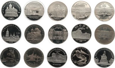 Russland 15x 5 Rubel 1988 bis 1993 verschiedene Motive alle in Kapsel - MGM - Bild 1 von 2