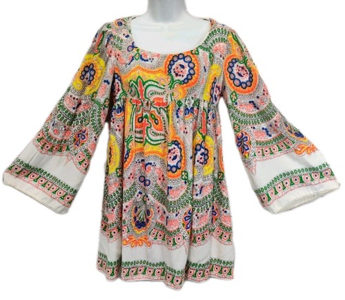 Vintage 1970's Hippie Tunic Top Bell Sleeve Boho Psychedelic Homemade Size Small - Picture 1 of 11