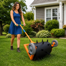 32-60 lbs Rolling Lawn Aerator +Wheels, 2 Spi...