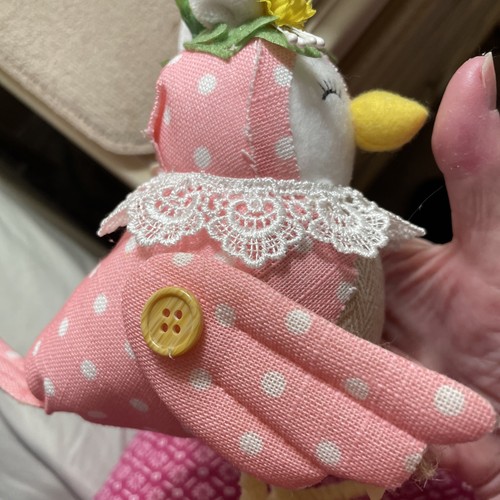 Fabric Bird Pink With Bunny Ears With Easter Banner Home Decor Foam Lace - Picture 5 of 10