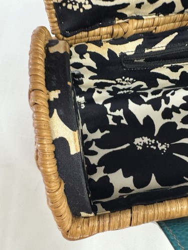 Kate Spade basket bag Blue-green /Brown Wicker & Leather Turnlock - Picture 17 of 18