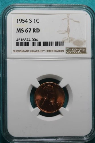 1954 S NGC MS67 RED WHEAT CENT.! #A9179
