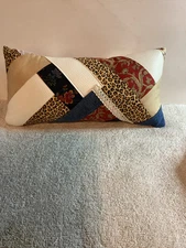 Vintage Crazy Quilt Handmade Pillow With Pocket 6” H