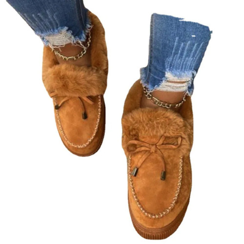 Solid Color Furry Females Feetwear Women Winter Cotton Shoes Plush Warm Snow - Imagen 16 de 33
